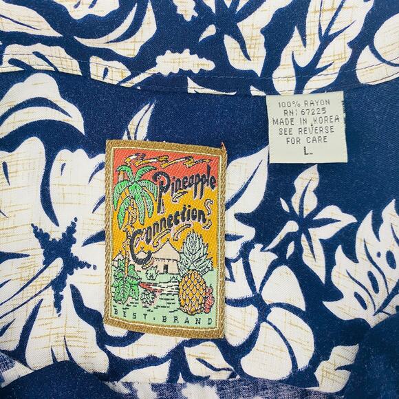 Pineapple Connection Blue & White Floral Short Sleeve Hawaiian Shirt Mens L - Picture 3 of 7